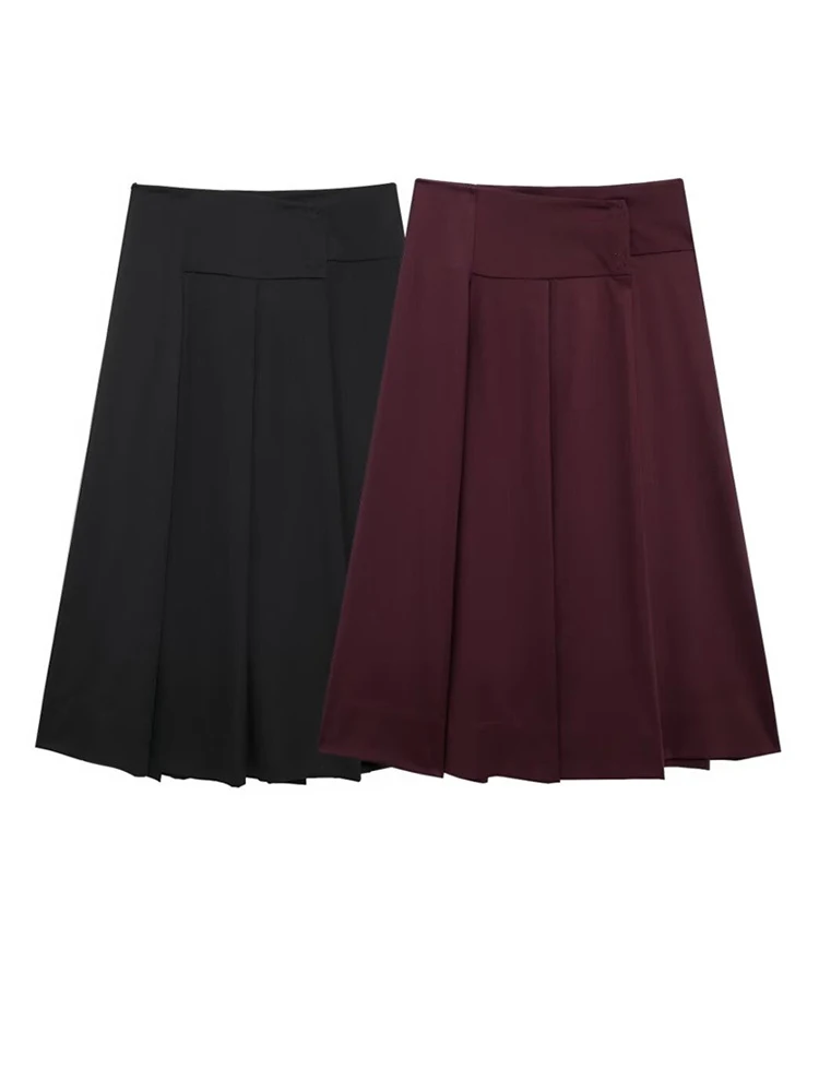 EWQ Pleated Skirt Women's 2025 Spring New High Waist Solid Color Minimalism Ankle -length Skirts Female Versatile 27X1936