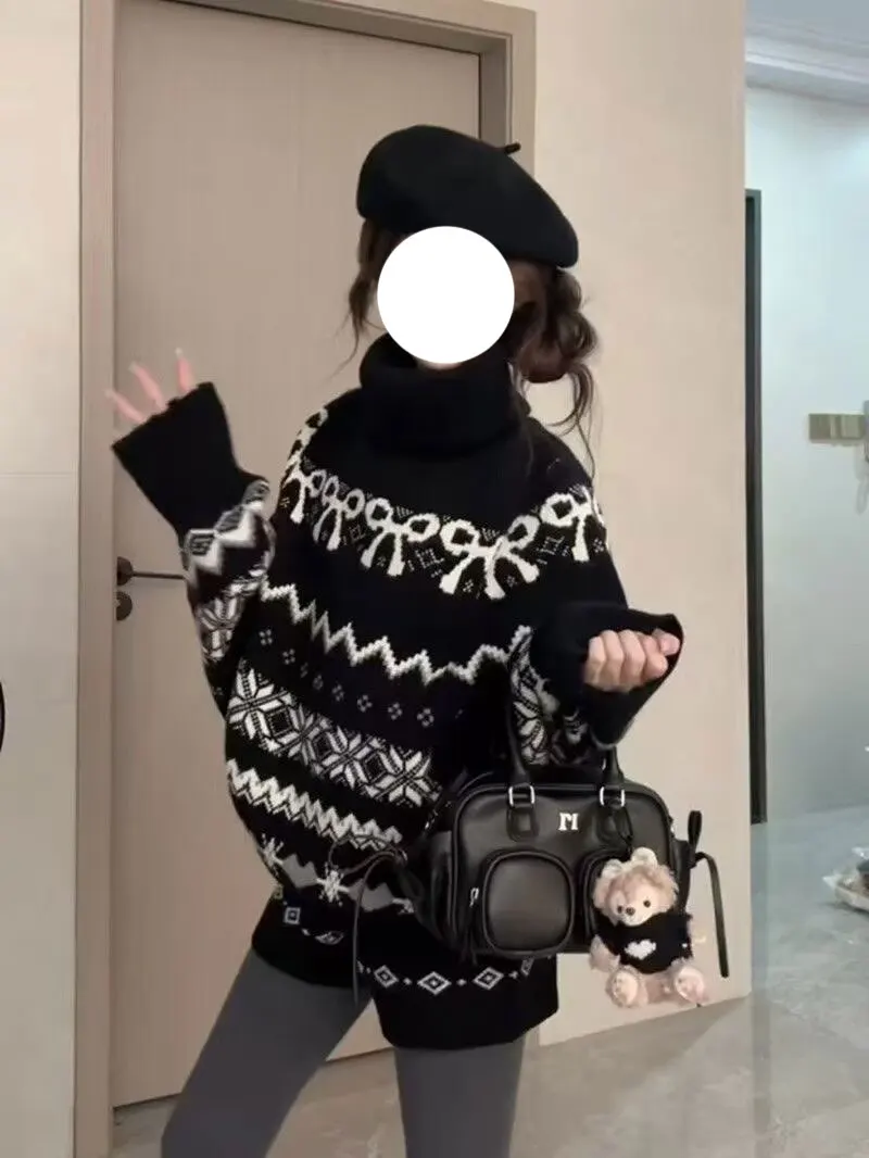 

Korean Style High Waist Knitted Sweater And Short Pants Set for Women with Knot Autumn Winter Fashion Two-Piece Suit