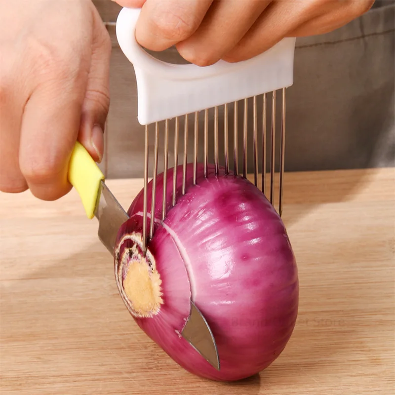 Effortlessly Slice Onions with This 1pc Colorful Onion Slicer Kitchen Stainless Steel Potato Chip Onion Holder