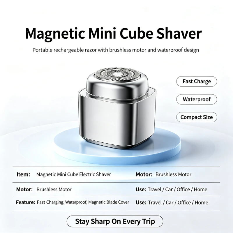 Portable Waterproof Magnetic Mini Cube Electric Shaver Brushless Motor Fast Charging Multifunctional Men Razor For Travel
