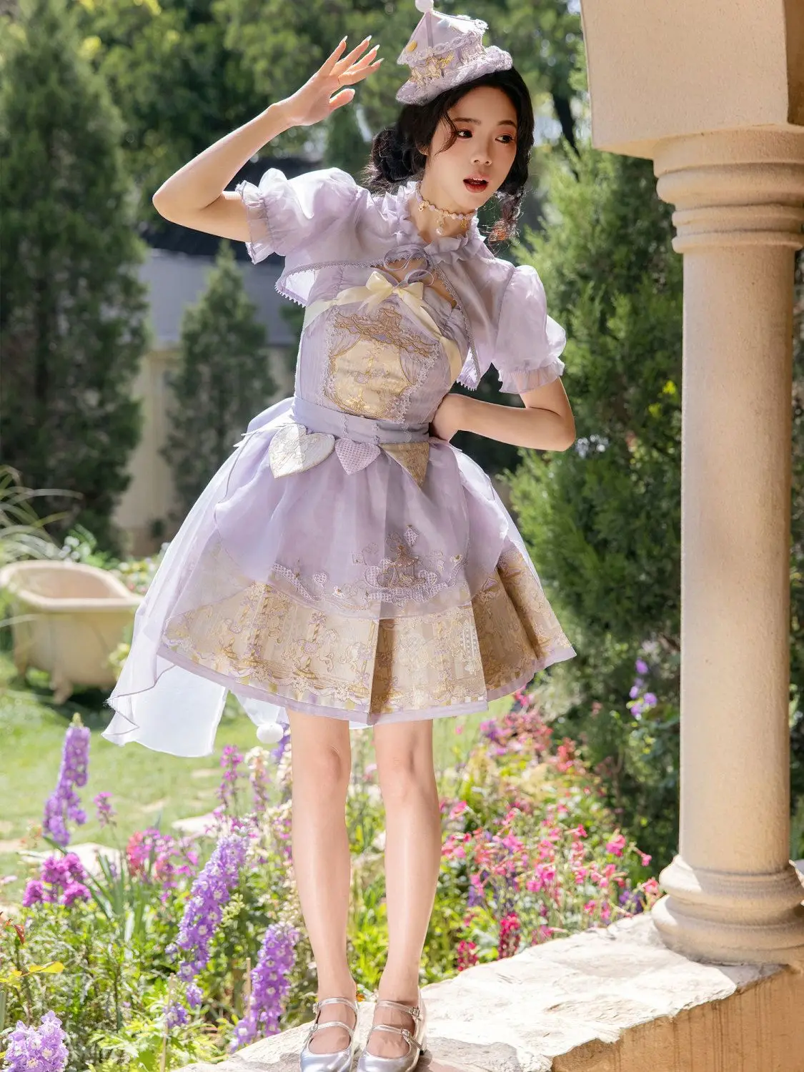 

SOIOMES【 Carousel 】 Weaving Gold Strap Skirt Short Sleeve Bubble Sleeve LO Han Element Girl Sweet Hanfu Set