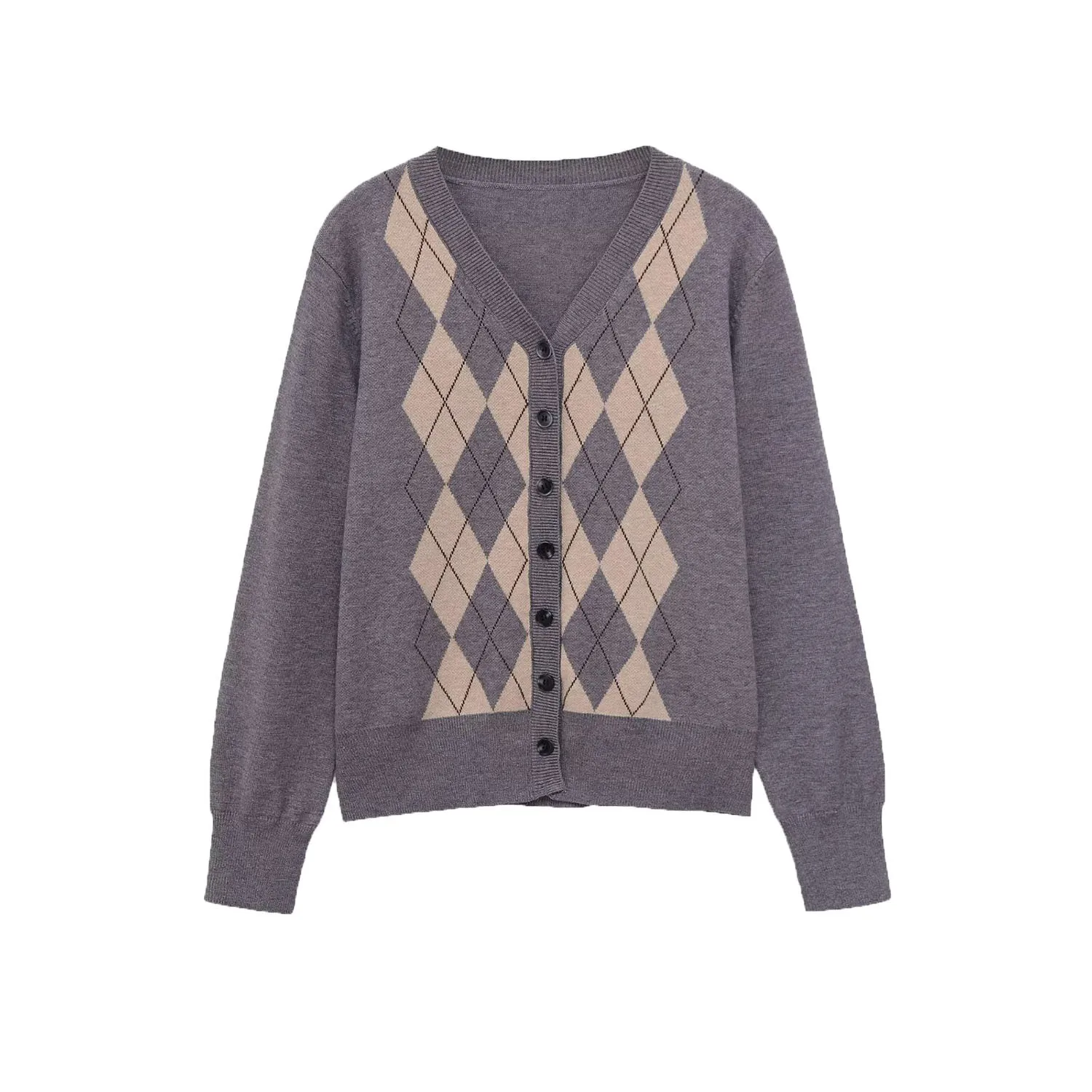 

Осенний женский вязаный кардиган в ромбовидной клетку, повседневная уличная повседневная шерстяная верхняя одежда на пуговицах с v-образным вырезом и длинными рукавами