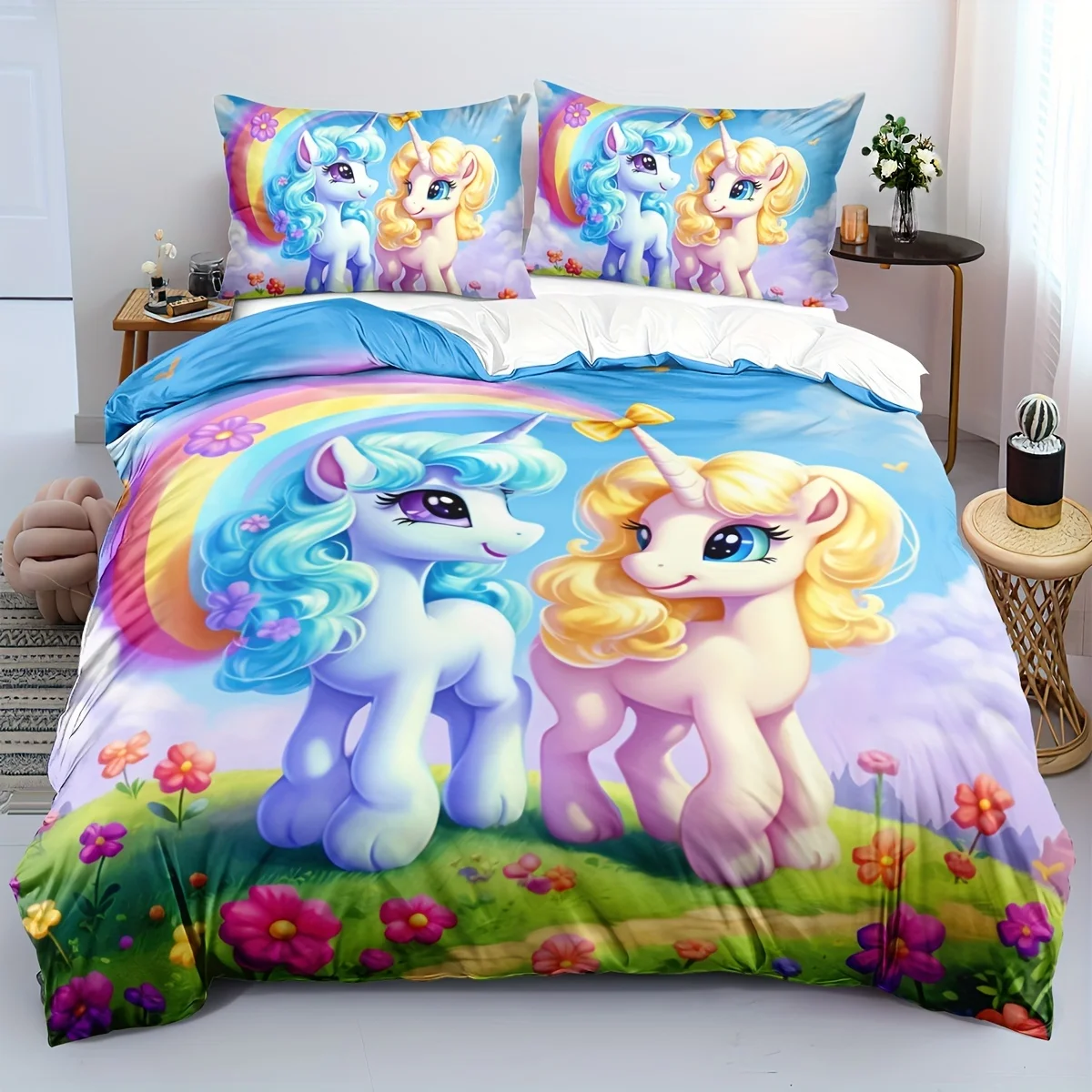 

2/3pcs Cartoon Bedding Set Animal Duvet Cover Set Rainbow Horse Comforter Cover Bedroom Decor Guest Room Unicorn Flat Printing