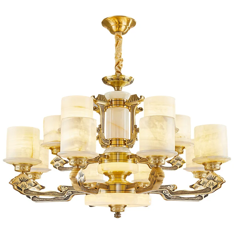 

Цельномедная люстра с натуральным нефритом, медная люстра в стиле виллы, атмосферная, с натуральным нефритом, новая китайская люстра.