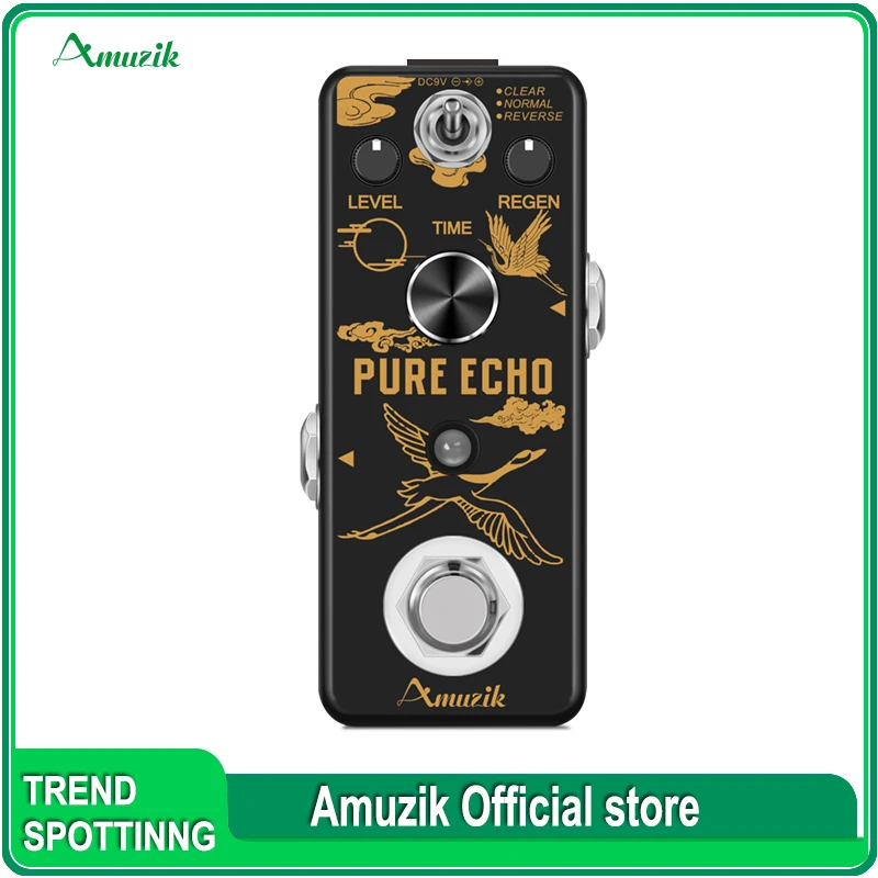 Amuzik-Pure Echo Guitar Effect Pedal, Analog, Digital Delay Effects, Clear Normal Reverse, 3 Modes