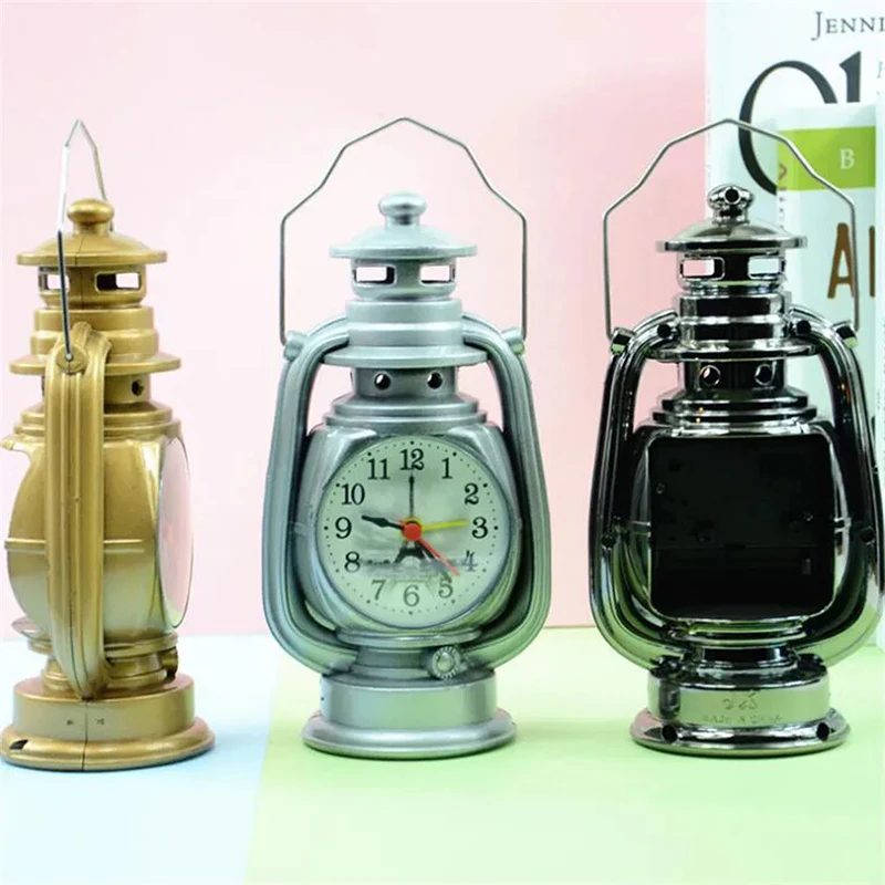 1PC Retro Alarm Clock Creative Oil Lamp Alarm Clock Watch Home Living Room Office Decoration Desktop Table Clocks Ornament