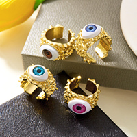 Lucky Colorful Evil Eye Open Rings For Women Men Couple Gold Color Metal Finger Jewelry Punk Party Turkish Accessories