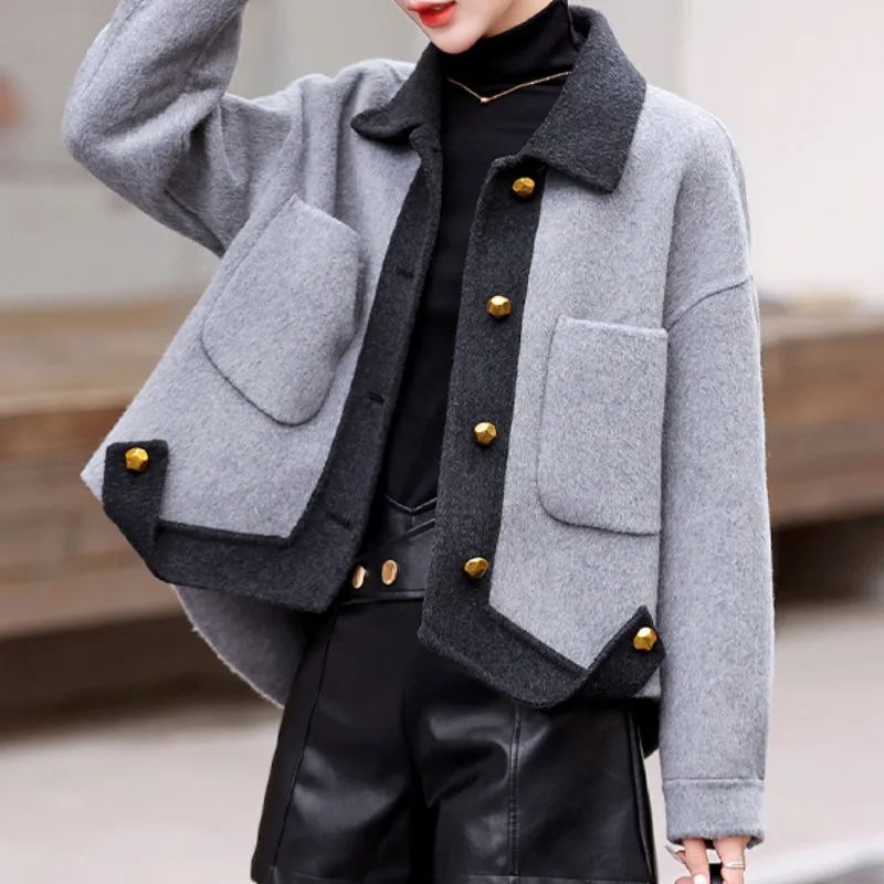 معطف صوفي نسائي لخريف وشتاء 2024 جديد صغير الحجم عالي الجودة أنيق Sle ملابس خارجية نسائية متعددة الاستخدامات من البوليستر F... #1