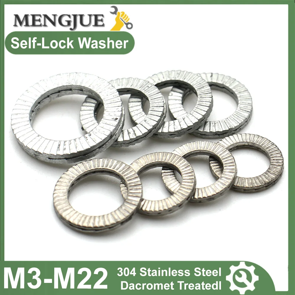 20-5PCS M3 M4 M5 M6 M8 M10 M12 M14 M16 M18 M20 M22 304 Stainless Steel/Dacromet Double Stack Wedge Self Locking Serrated Washer