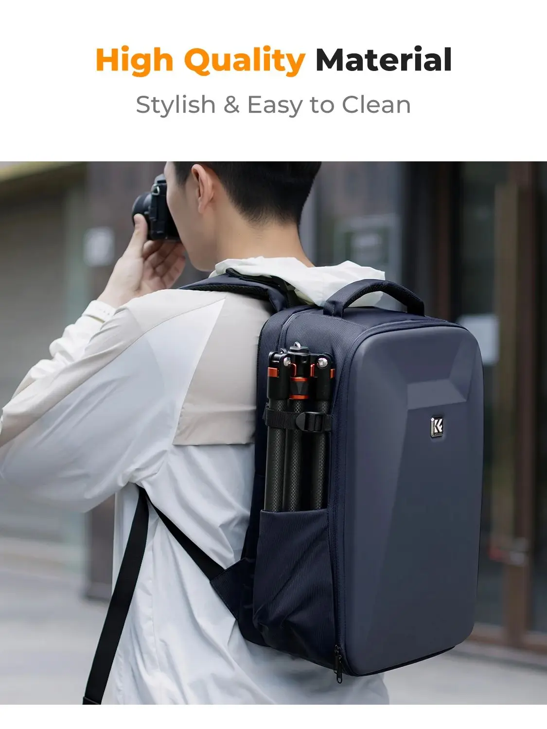K&F CONCEPT 22L Torba fotograficzna o dużej pojemności, wodoodporny plecak fotograficzny z twardą skorupą, pokrowiec przeciwdeszczowy na lustrzankę DSLR/SLR — zdjęcie produktu 7