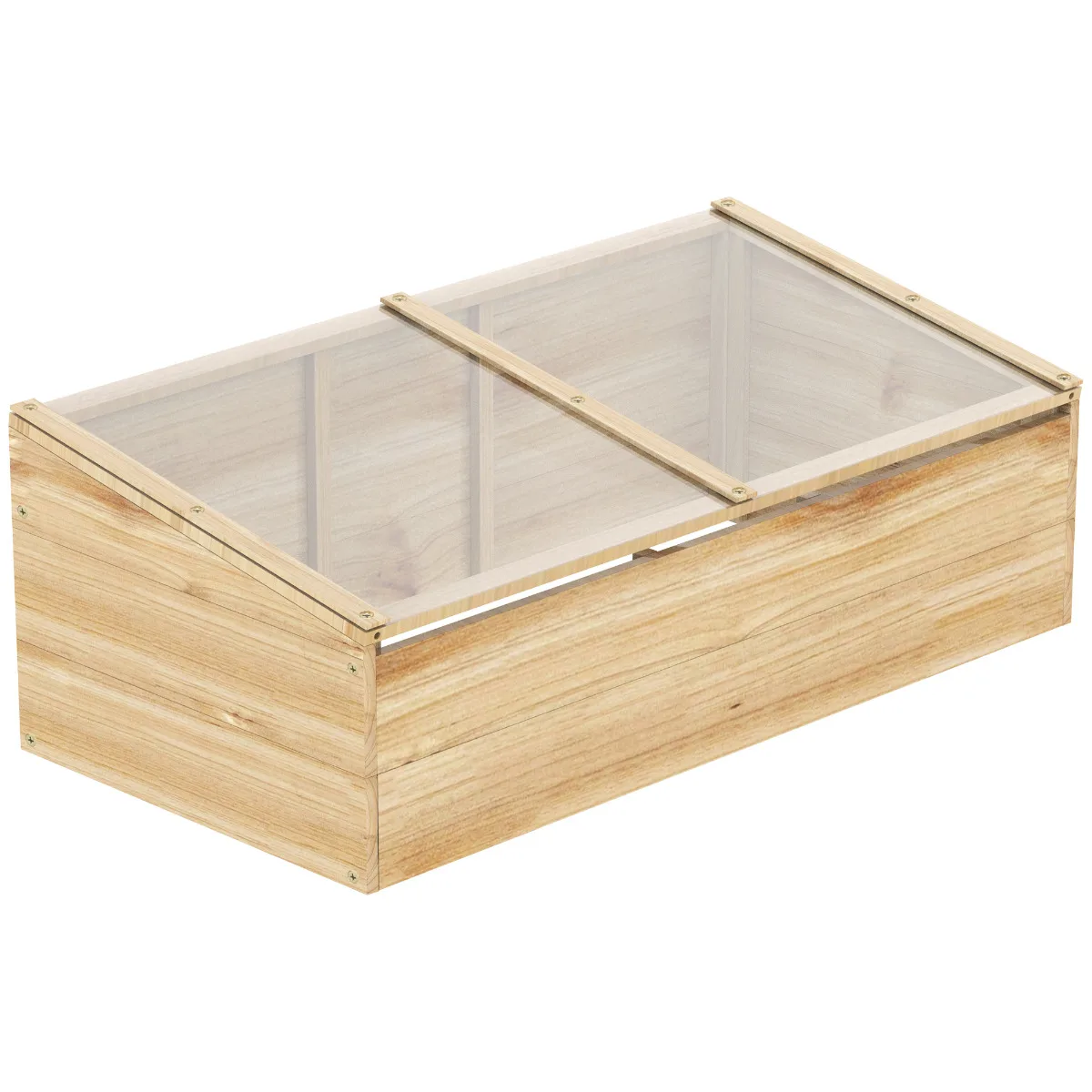 Image 3: Mini serre en bois naturel – 100x50x35 cm, structure en bois de sapin, couverture en polycarbonate, jardinière surélevée et bac de culture