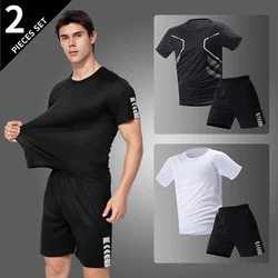 2-Piece Men's Quick-drying Sports Short-sleeved Suit Youth Leisure Joker T-shirt Elastic Waist Shorts Comprehensive Training