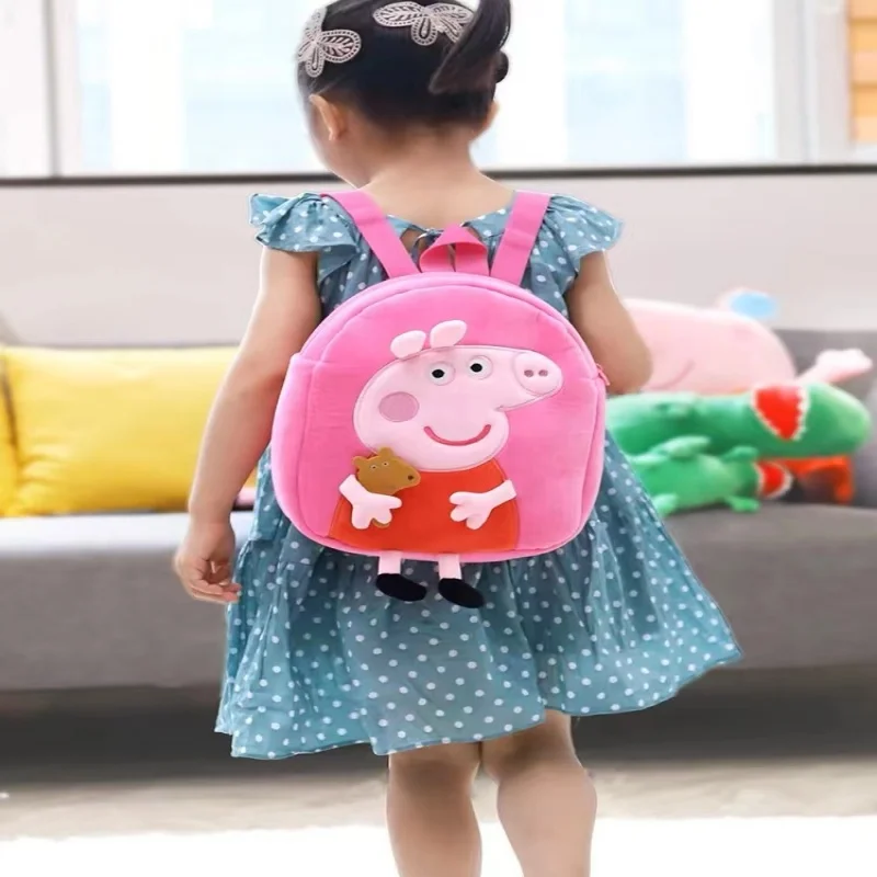 27cm/10.6in Peppa Pig Qriginal Kawaii Plush Schoolbag Toys Cute Cartoon George Kindergarte Anime Schoolbag Kids Birthday Gifts