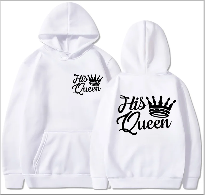 Couples HOODIES Men and Women King and Quee Black Print Valentine\'s Day Hoodies Winter Hooded Pullove Sweatshirt Aesthetic