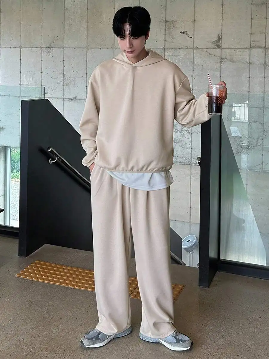 

Mens Solid Khaki Hoodie And Pants Set Casual Autumn Outfit