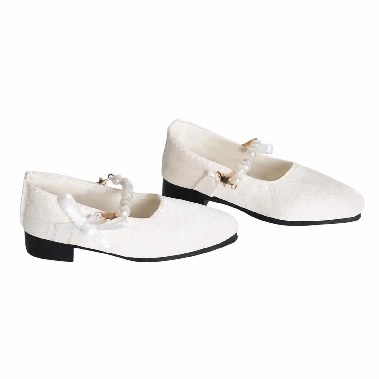 Miniature Doll Shoes Pearl Embellished Strap Heels Resin Pointed Toe Footwear for 15cm