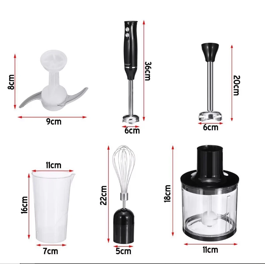 Handmixer, 500 W, 4-in-1-Edelstahl-Stabmixer, 700 ml, Mischbock, 500 ml Prozessor, Schneebesen