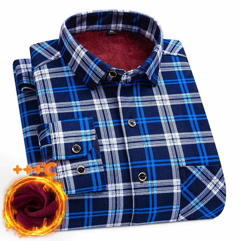 Men's double-sided fleece long-sleeved shirt thickened for cold resistance and warmth 7XL8XL casual winter fashion street style