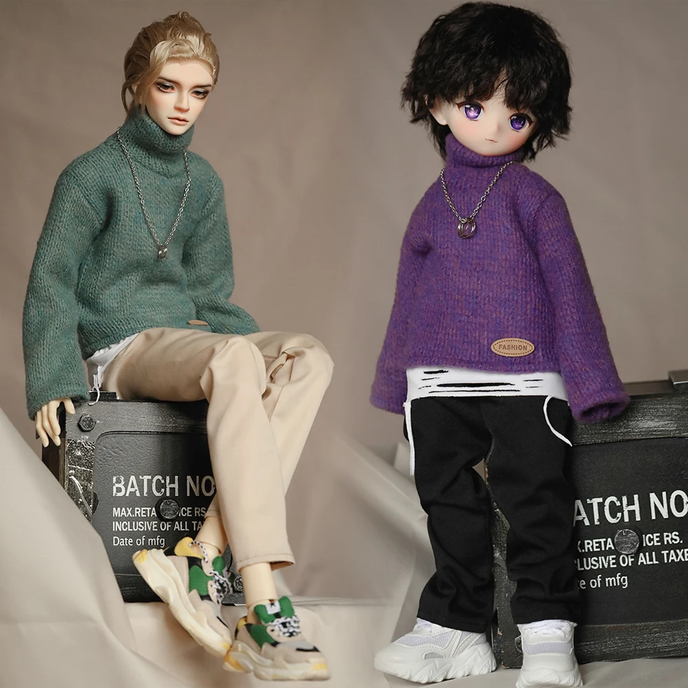 D09-P348 children handmade toy 1/4 1/3 uncle MDD bjd doll clothes green purple sweater black pants 4pcs/set