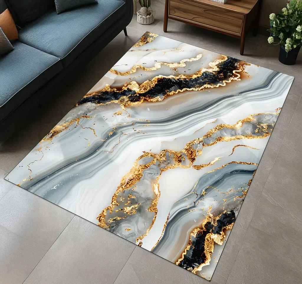 Rectangular Floor Rug Modernist Stone Texture Theme Ivory Grey Marble Pattern Contour Lines Non Slip Blanket