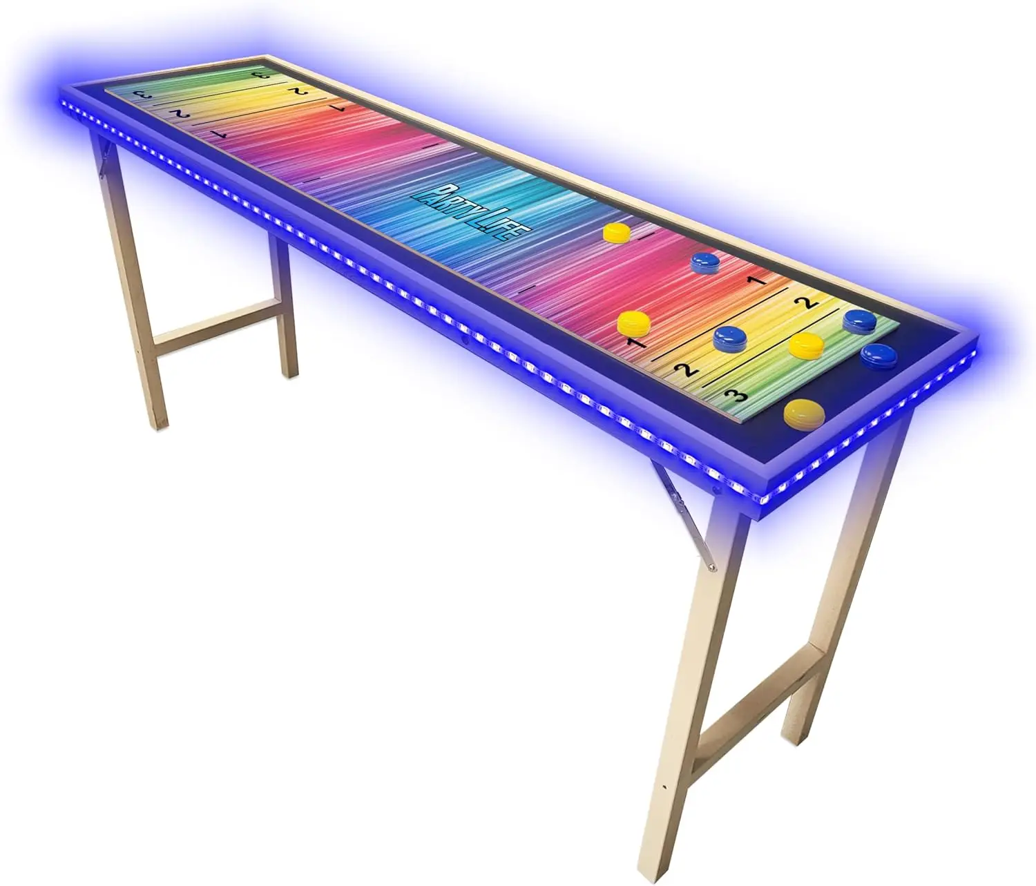 6-Foot  Shuffleboard Table w/Folding Legs, Pucks, and Optional LED Lights - Awesome Graphics - Choose Your Model