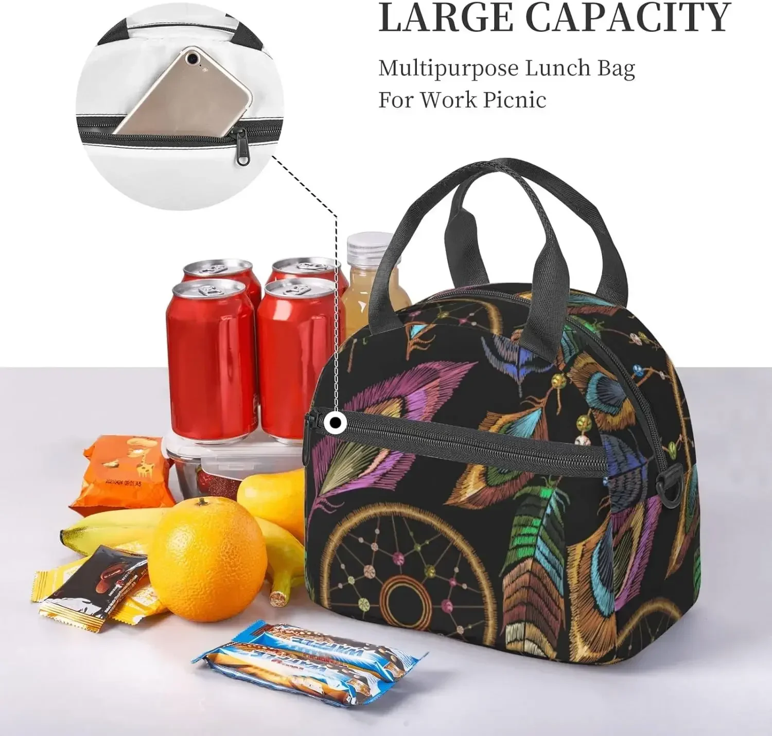 

Straps, Lunch Box for Women and Men, Waterproof Tote Bag for Office and Travel