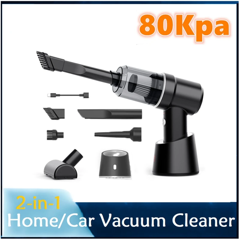 

NEW-80000Pa 2 In 1 Car Vacuum Cleaner Wireless Charging Compressed Air Handheld High-Power For Home Office