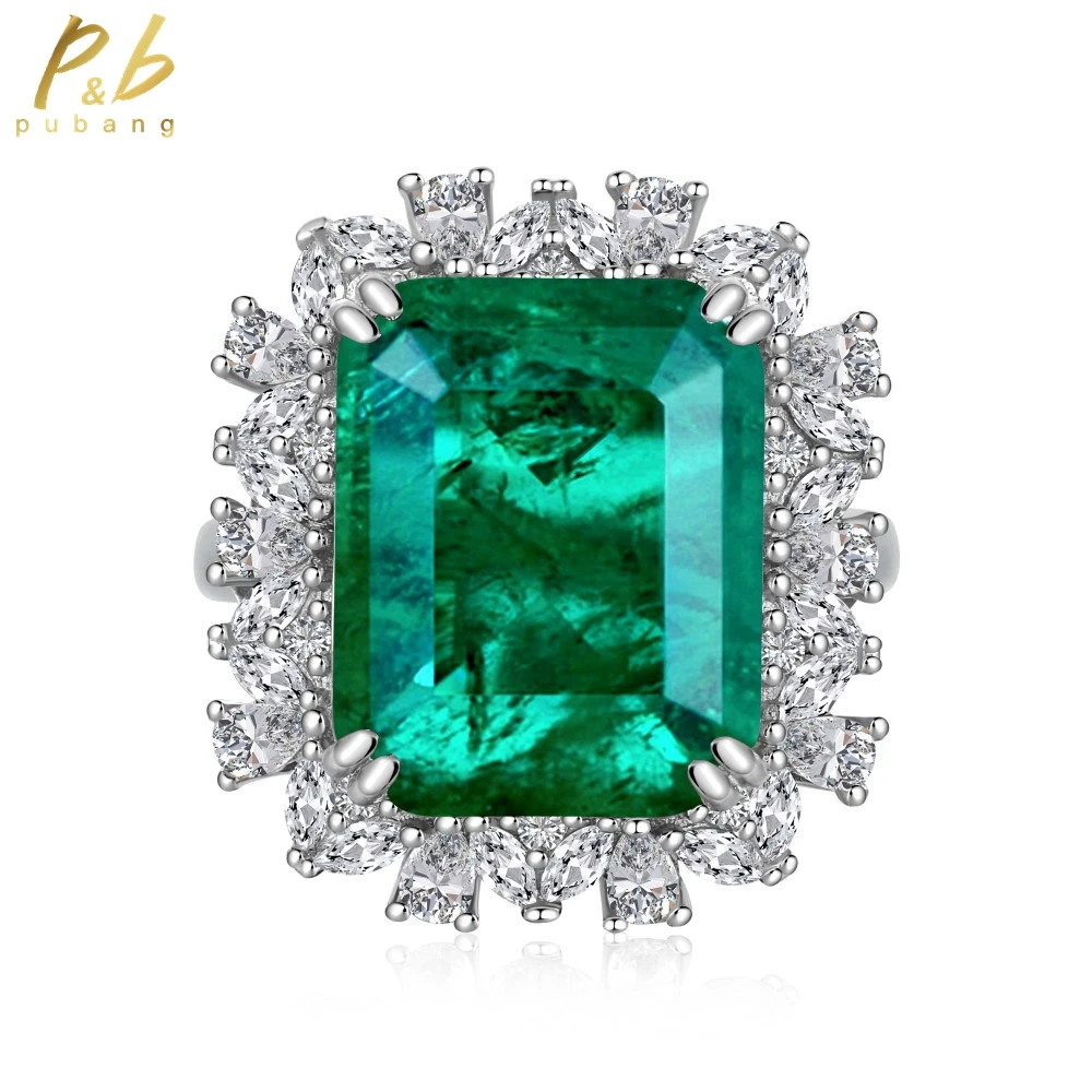 

PuBang Fine Jewelry Soild 925 Sterling Silver Paraiba Gem Created Moissanite Diamond Cocktail Ring for Women Gifts Free Shipping