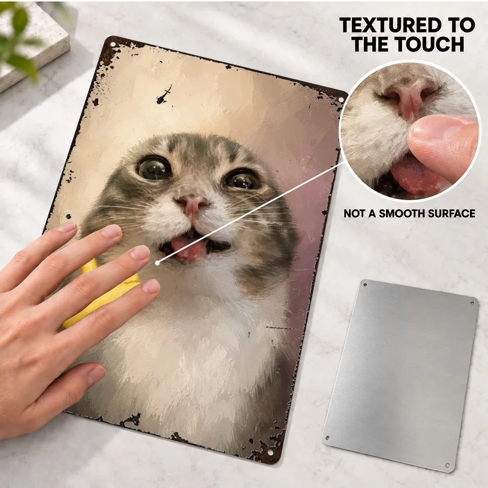 Cat Shaka Gesture Aluminum Poster Personalized Metal Sign Humorous Digital Painting Wall Art For Game Room Housewarming Gift