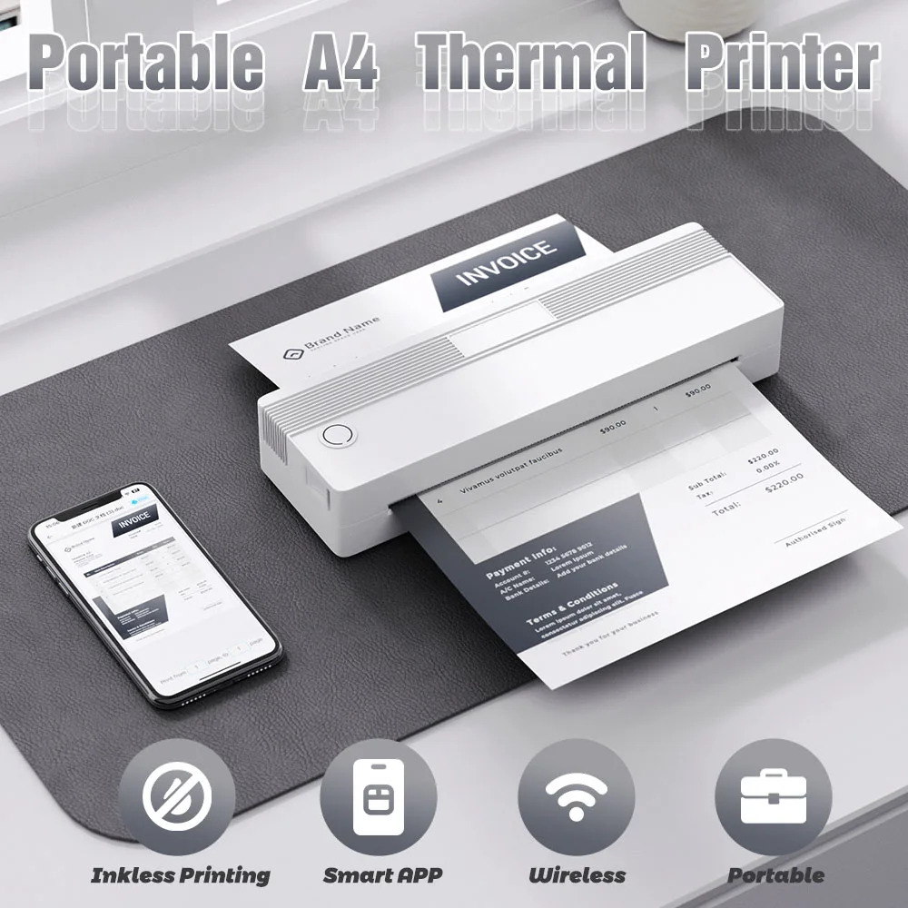 NEWYES 8 Inch No Ink Mini A4 Portable Printer Wireless Mobile Thermal Printer Mini A4 Inkless Printer