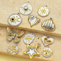 3pcs/Lot French Stainless Steel Two Tone Heart Shell Eye Necklace Pendant Women Crescent Moon Star DIY Charms Dragonfly Jewelry