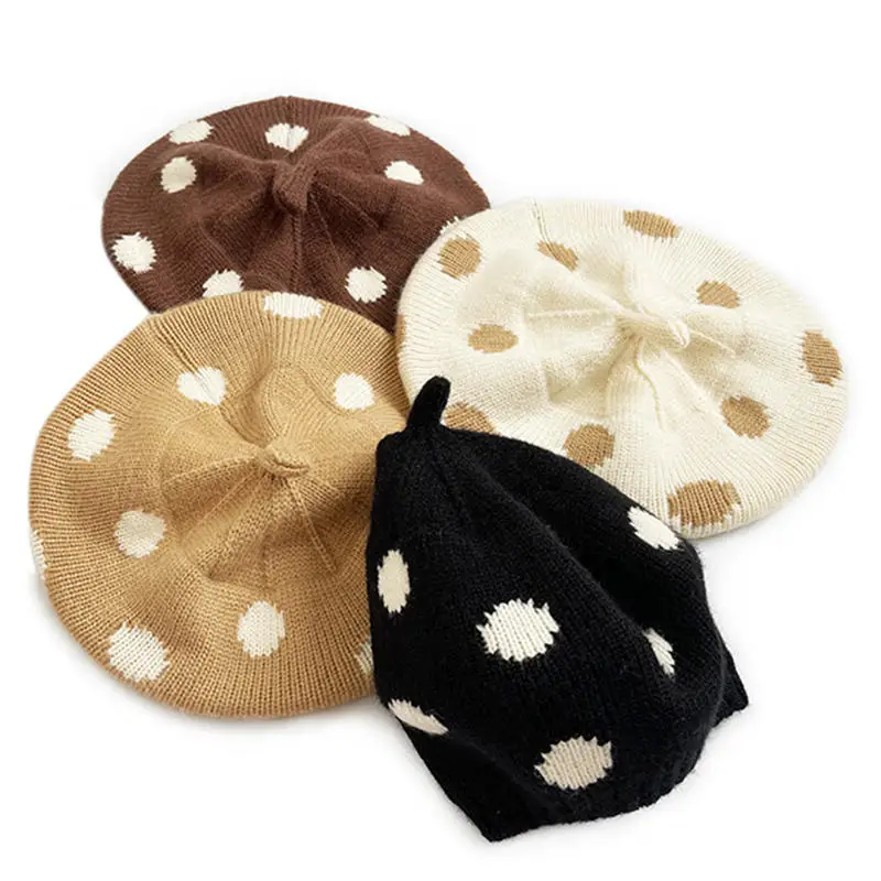Topi Rajut Bayi Musim Gugur Musim Dingin Motif Titik untuk Anak Laki-laki dan Perempuan, Topi Beanie Rajut Hangat untuk Luar Ruangan, Topi Anak Modis untuk Luar Ruangan, Penutup Kepala