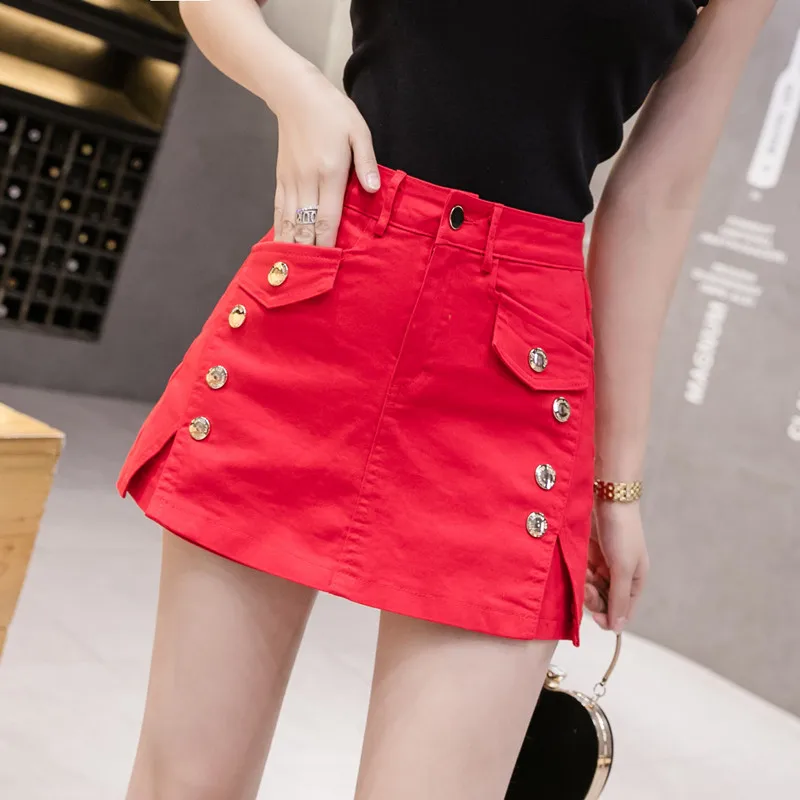 New Fashion Summer Denim Skirt Shorts Women Streetwear Jeans Women\'s Denim Shorts High Waist Slim Girls Slit Red Shorts Femme