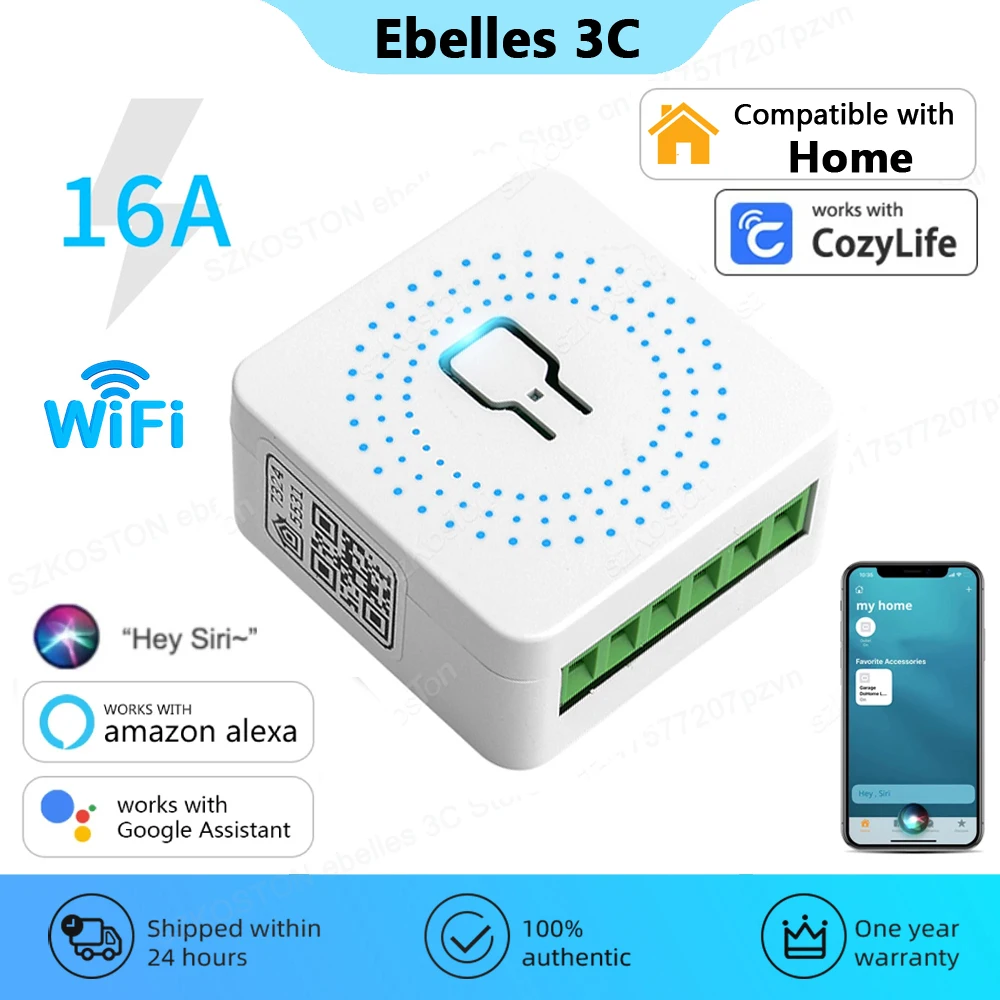 16A for Homekit Smart WiFi Switch 2way Control Switch Mini Smart Breaker Cozylife Voice Control Work with Siri Alexa Google Home