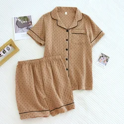 liger japanischer neuer Stil Sommer Baumwolle Kurzarm Shorts Pyjama Anzug Frauen Doppelgaze süße Erdbeere dünne Heimservice Frauen