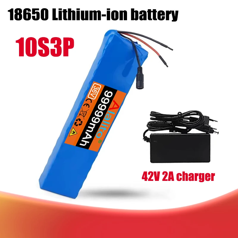 36V 99999mAh lithium-ion battery 10S3P battery pack with built-in 15A BMS, suitable for 250W-500W devices+42V 2a charger