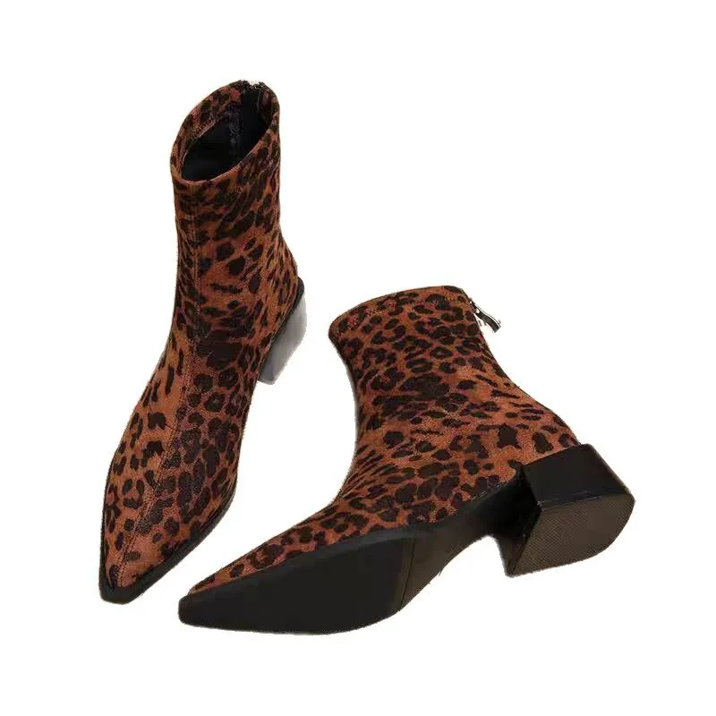 New Low Heel Women Mordern Ankle Boots Fashion Pointed Toe Party Dress Shoes Female Vintage Slim Short Booties view 4