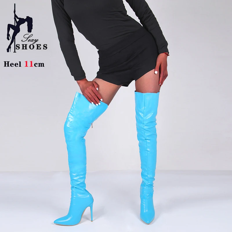 Thigh High Boots Women Sexy Stiletto Ultra High Heels Evening Club Party Slim Leg Stretch Overknees Boots Shoes Big Size 46