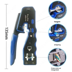8P RJ45 Pass Through Network Cable Crimping Tool, Wire Stripper/Cutter/Crimper All-in-One for Ethernet Cables