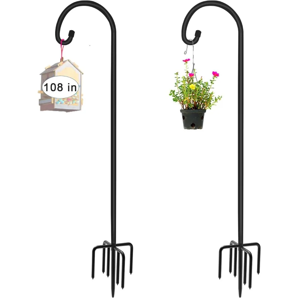 

108 inch Outdoor Shepherd Hook with 5 Prong Base (2 Packs), Adjustable Heavy Duty Garden Hanging Stake for Bird Feeder