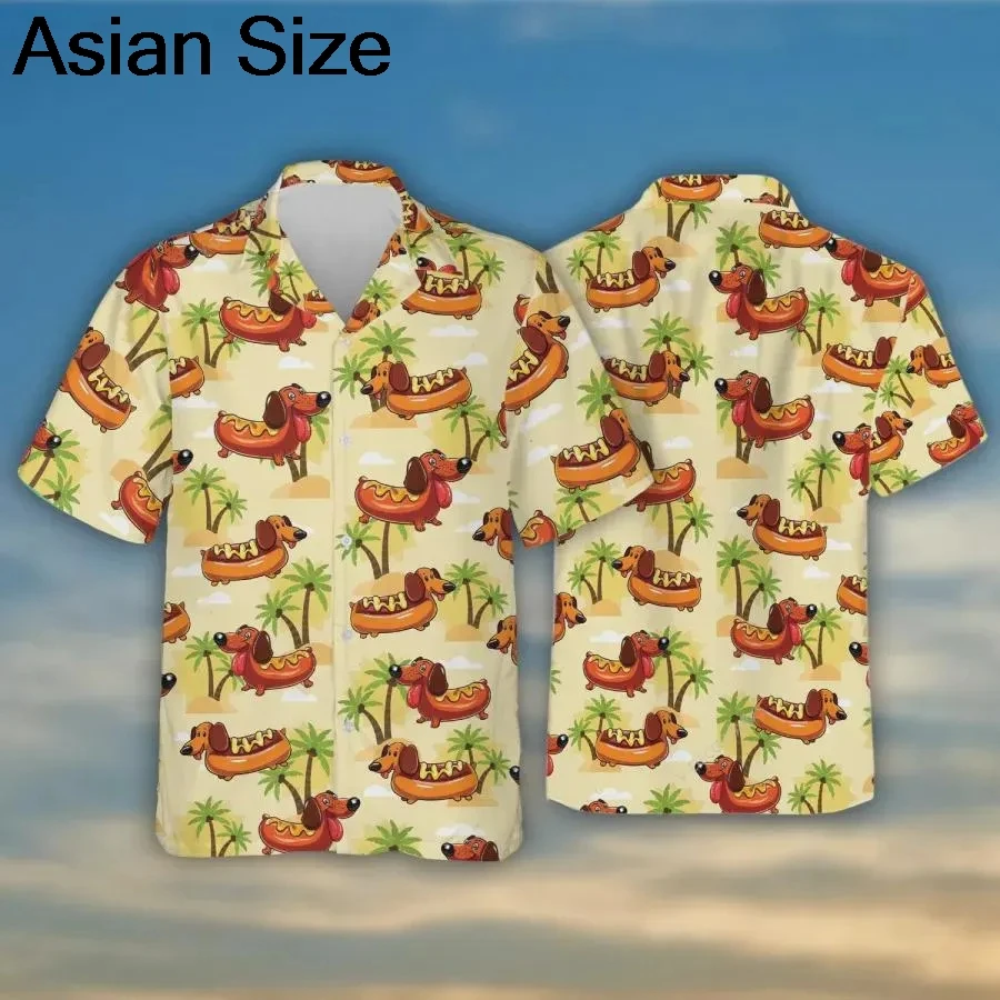 

2025 Hot Dog Hawaiin Shirt Novelty Quirky Dachshund Hawaiian Funny Cute Sausage Wiener Pool Party Summer, Summer Hawaiian Shirts