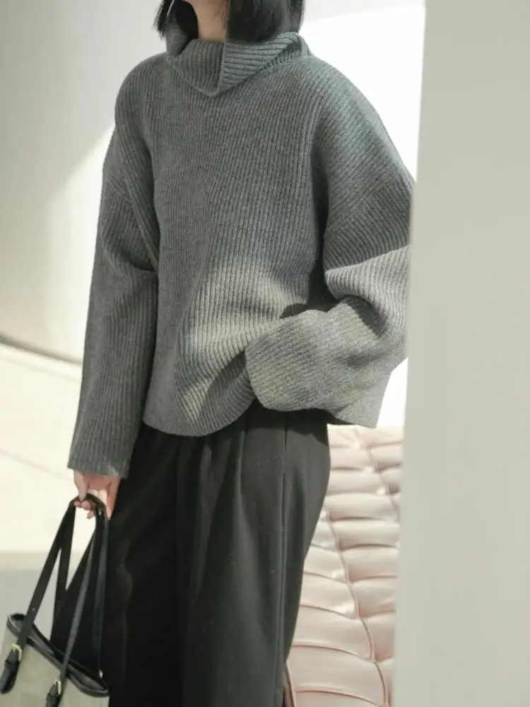 

Sweater women's autumn and winter new 100% pure cashmere sweater turtleneck loose thickened plus size long sleeve gray.