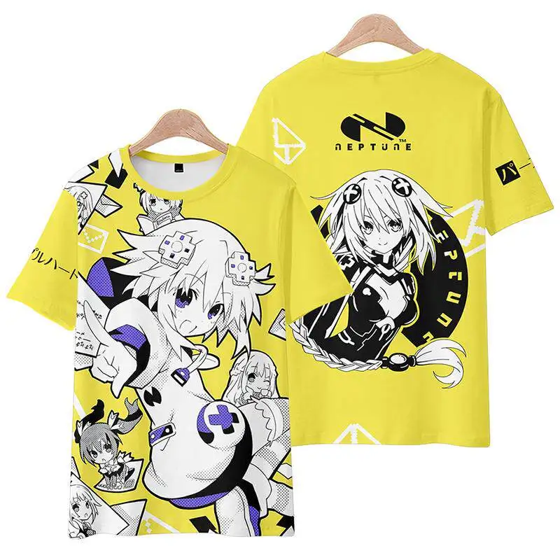 Anime Hyperdimension Neptunia 3D-Druck übergroßes T-Shirt für Damen und Herren, Sommer, kurzärmelig, lustiges T-Shirt mit Grafik-T-Shirts
