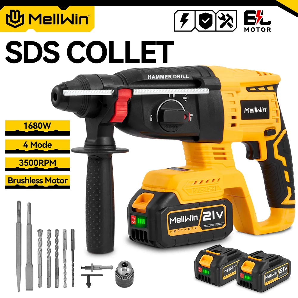 MELLWIN 3 в 1 бесщеточная электрическая ударная дрель многофункциональный ударный молоток для стали, бетона, дерева для Makita 18 В аккумуляторный штифт