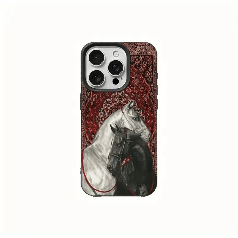 Patrón rojo Diseño de caballo blanco y negro Nueva funda de teléfono de Tpu anticaída, adecuada para iPhone 17 Air Pro Max iPhone 16 15 14 13 12 11 Air Plus Pro Max Series, adecuada para diversos días, cumpleaños, familiares, amigos