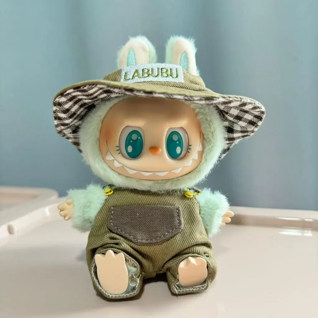 Mini Plush Doll'S Clothes Outfit Accessories For Korea Kpop Exo Labubu V1 V2 Brown and green pocket strap set  Clothing Gift