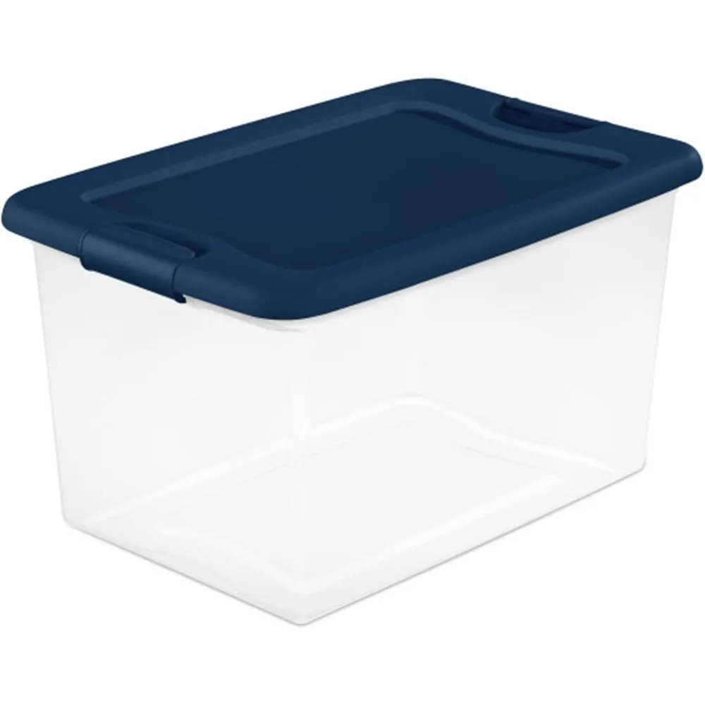 24-Pack Plastic Storage Bins with Lids, Clear Bin & Box Containers, 64 Qt, Blue