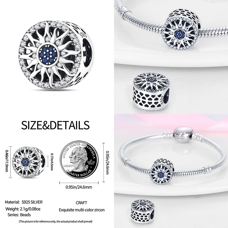 Abalorio de cuentas de circonita serie Azul para mujer, compatible con pulsera Pandora 2023 Original, colgante de plata, regalo de joyería