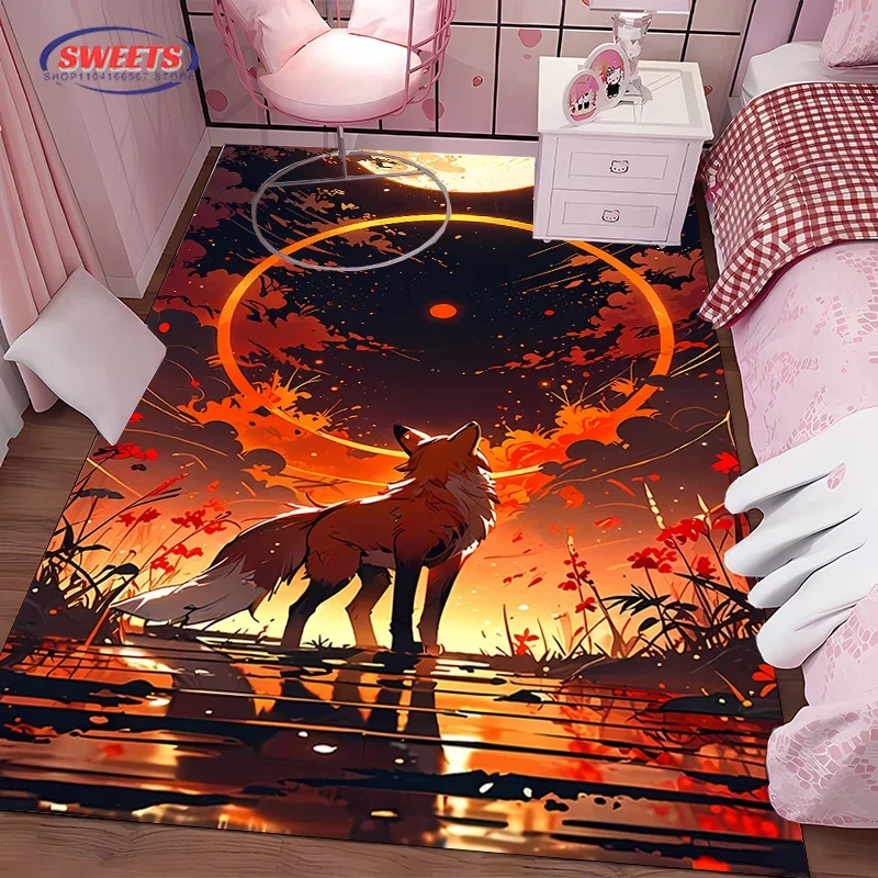 3D Smart Fox Cartoon Carpet ! Bedroom Floor Living Room Bed Mat,Non-slip Exquisite Home Decor,Durable Machine Washable Rug, Gift