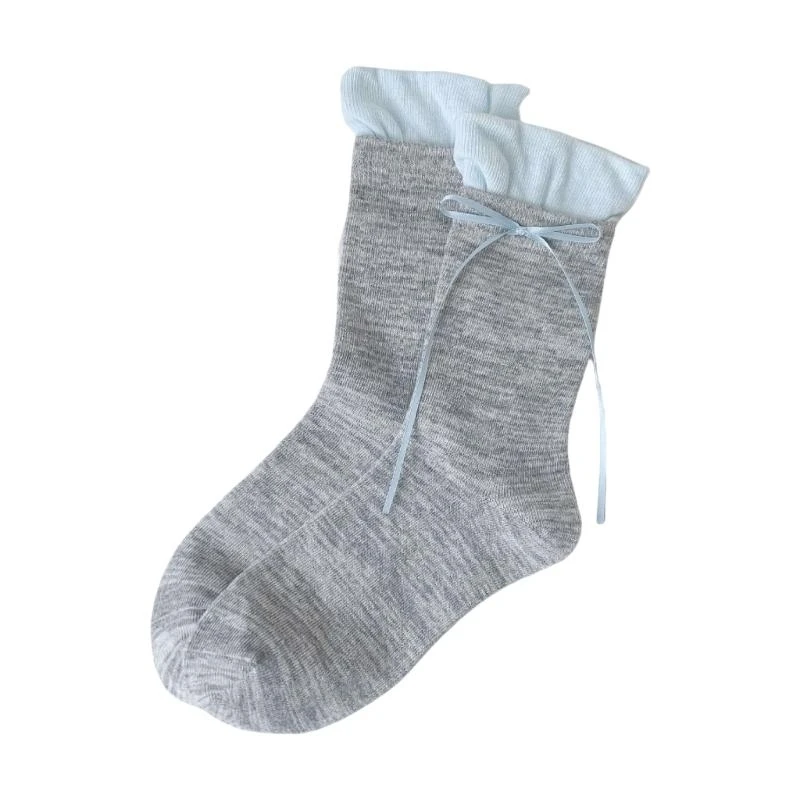 

Q22D японские женские подростковые носки с милой лентой и бантом, эстетические носки с цветными блоками и оборками, верхние